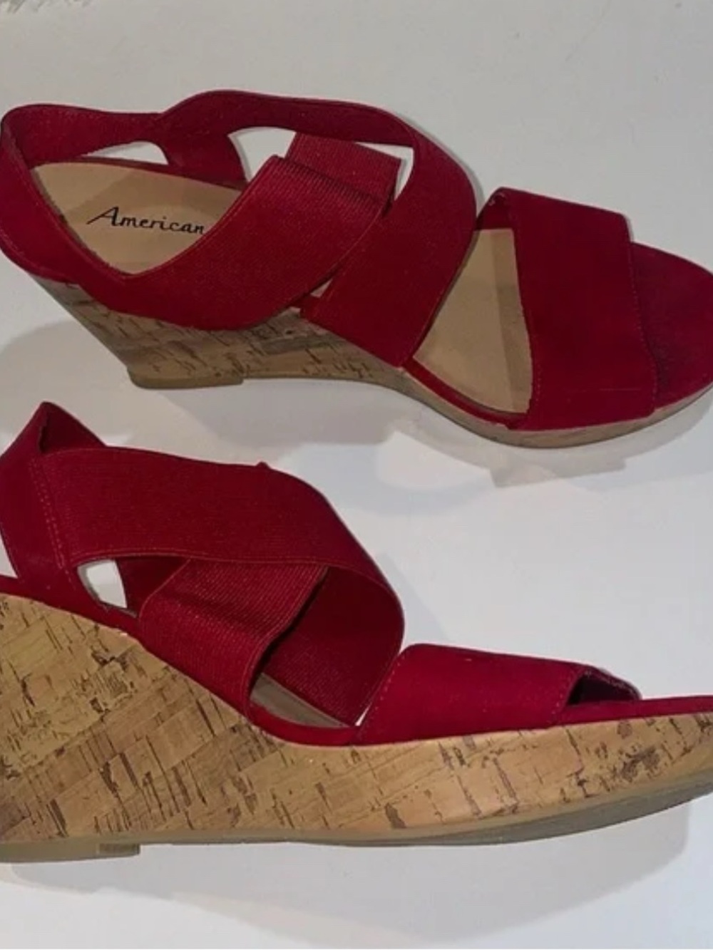 American Eagle Outfitters Red Cork Wedge Sandals with Cross Straps